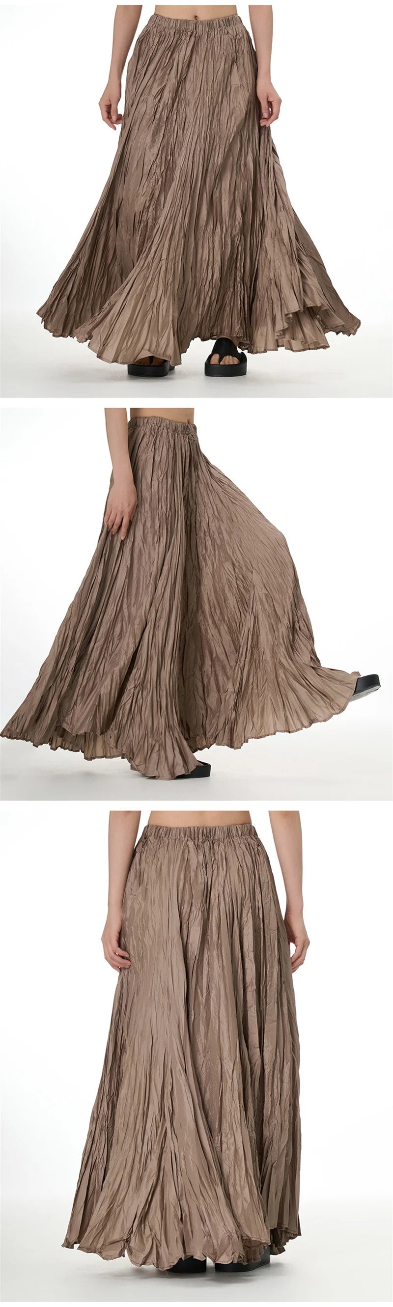 Elegant Drape Crumpled Skirts Women Summer Elastic Waist Big-Hem Long Skirts Large Size Loose Umbrella Skirts Female Streetwear