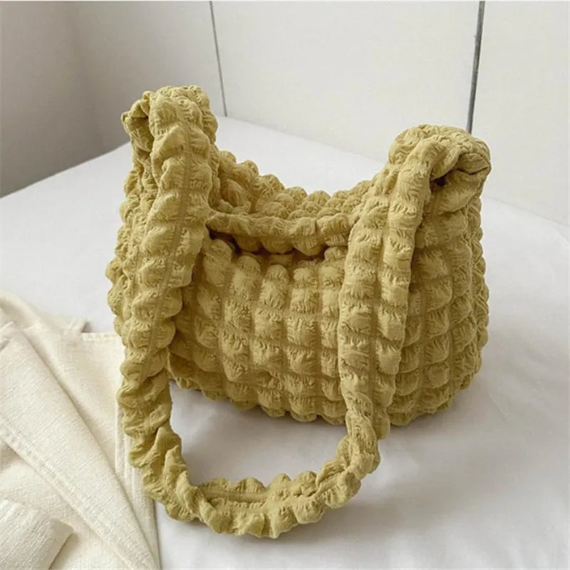 Crossbody Bag With Pleated Design Embroidered Plaid Shoulder Bag Underarm Bags Simple Large Capacity Quilted Tote Bags For Women