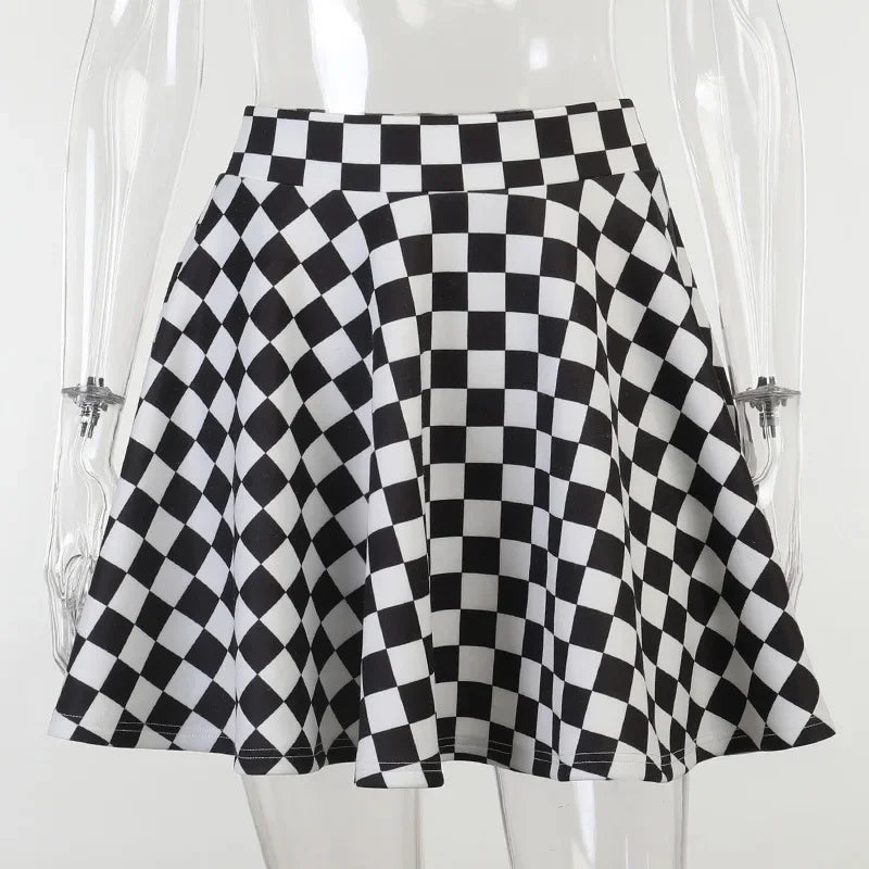 Harajuku Punk Gothic Skirt Women Y2k E-girl Emo Alt Retro Plaid Patchwork High Waist Skirt Mall Goth Aesthteic Clubwear