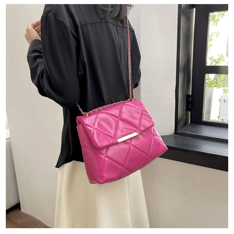 Plaid Thread Women Handbags Lady Underarm Shoulder Bag Large Capacity Commuting Tote Bag PU Leather Chain Strap Crossbody Bag