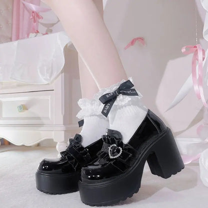 2025 New Women Lolita Shoes Gothic Chunky High Heels Mary Jane Small Leather Shoes Women Fashion Versatile Casual Loafers Brand