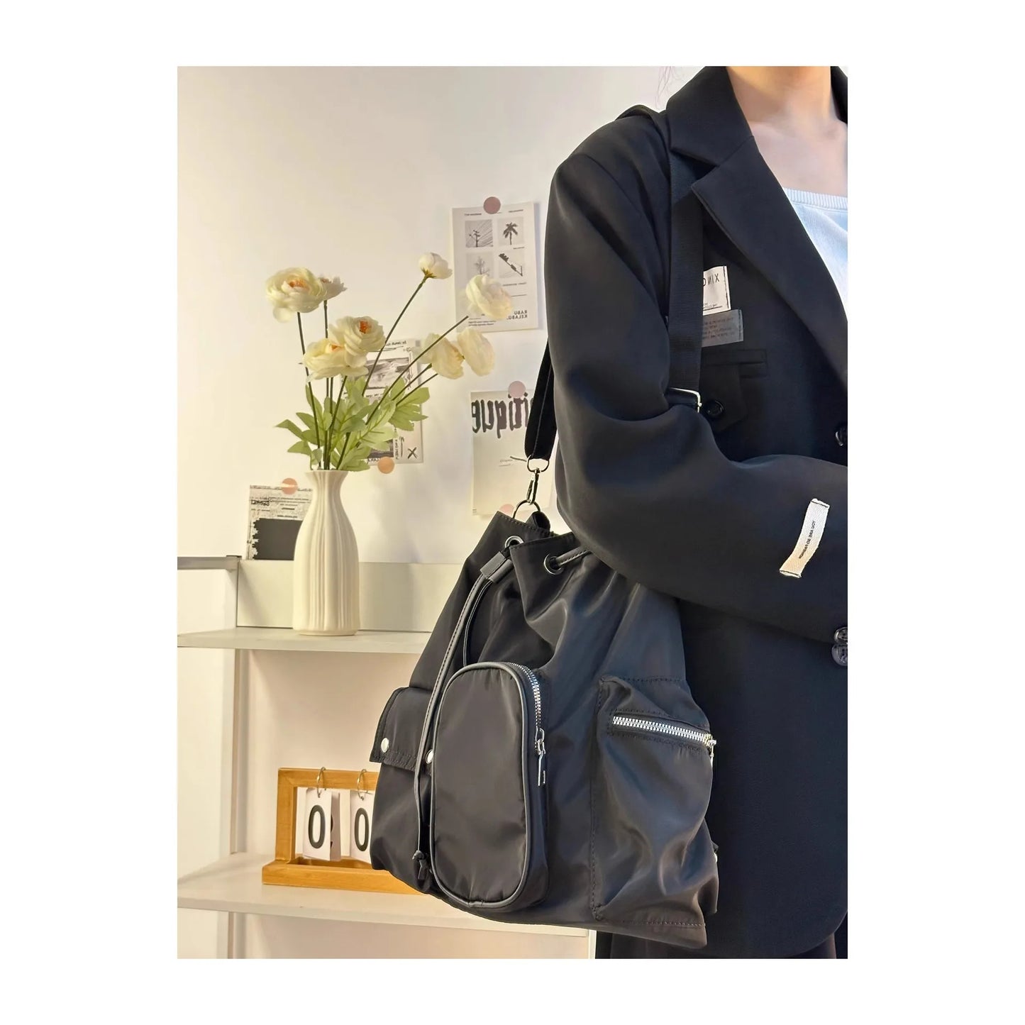 Sweet Cool Nylon Backpack Women's Lightweight Shoulder Crossbody Bag Dual Strap Casual Sle Fashionable Trendy Design Backpacks