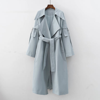 2024 Spring Fall New Korea style Women's Oversized Cotton Long Trench Coat With Belt  Casual Female Windbreaker