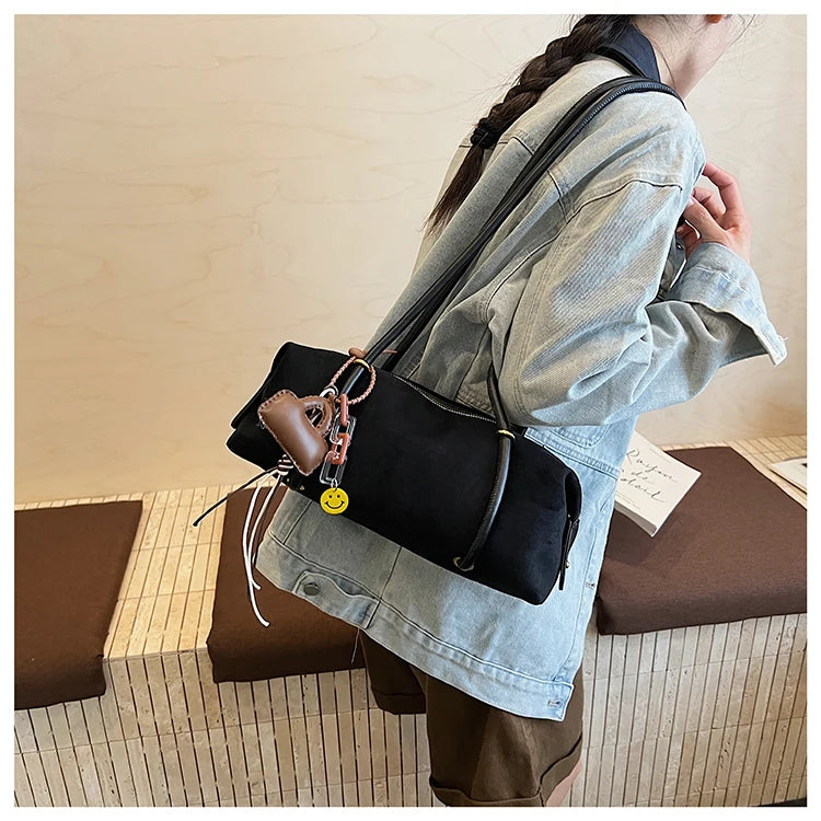 Stylish Design Exquisite Faux Suede Square Shoulder Bags Solid Zipper Personality 2025 Autumn & Winter New Armpit Bags for Women