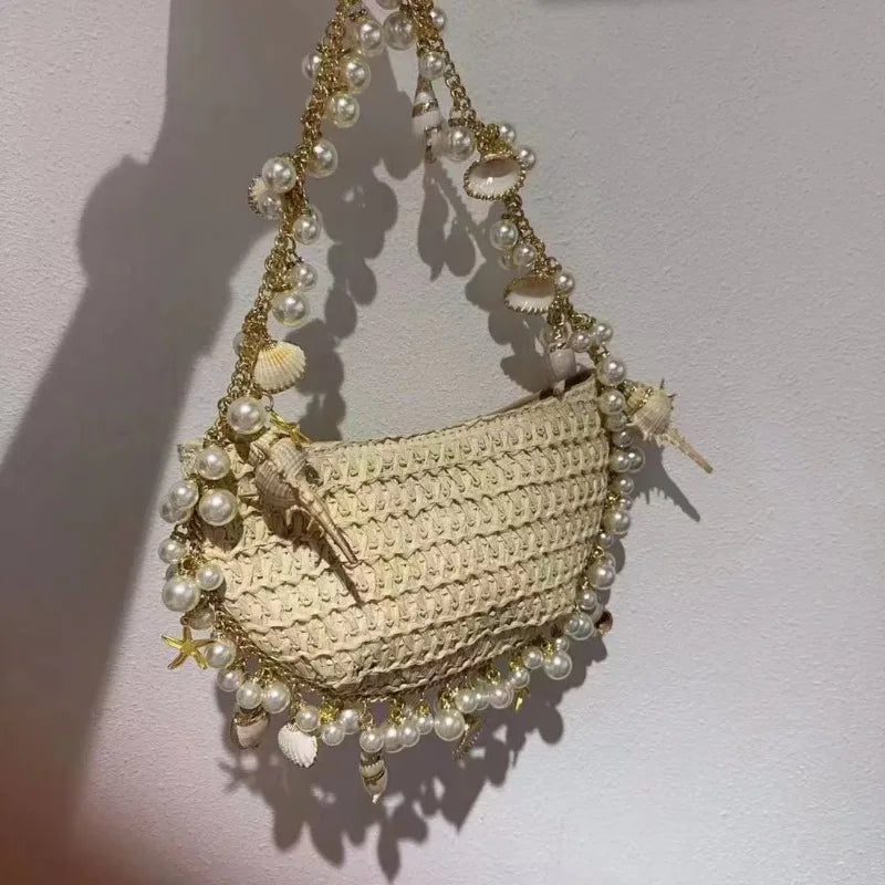 Fairy Pearl Conch Grass Woven Bag Handheld Crossbody Bag