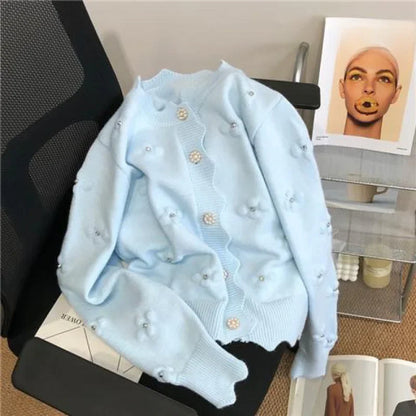 White Socialite Style Embroidery Knitted Cardigan 2024 Early Autumn Top Floral Sweater Jacket Spring Wardrobe New Match Women's