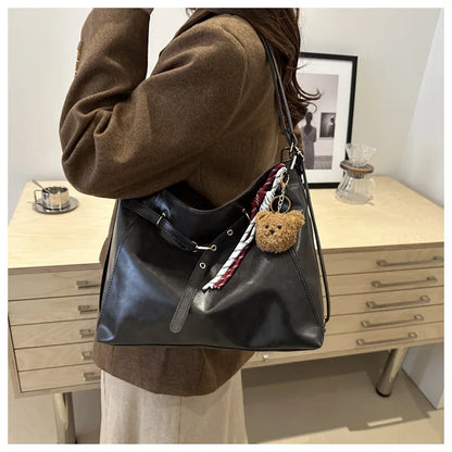 Retro Large Capacity Women's Tote Bag Fashionable Casual Double Shoulder Backpack for Autumn Winter New Arrival Trendy Handbags