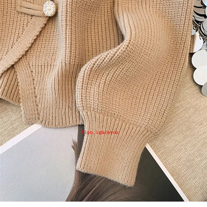 2025 Autumn Winter New Splicing Fake Two Pieces Knitted Cardigan Sweater Women Jacket Fashion Knitwear Loose Ladies Tops B693