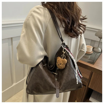 Retro Large Capacity Women's Tote Bag Fashionable Casual Double Shoulder Backpack for Autumn Winter New Arrival Trendy Handbags