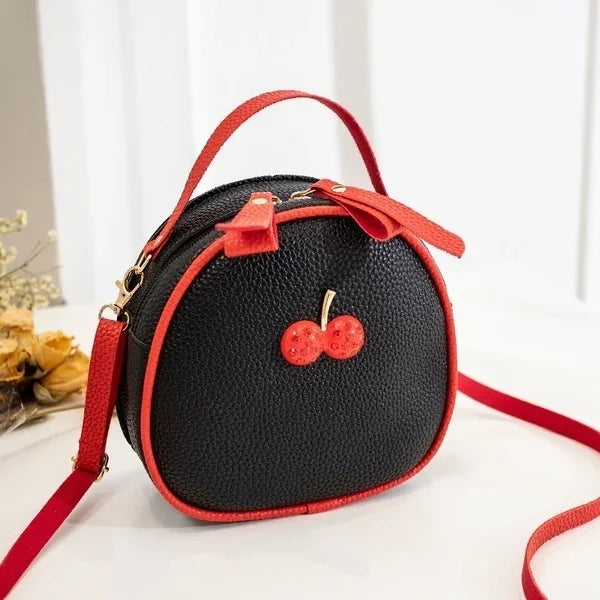 Litchi Pattern Contrast Color Cherry Small Backpack 2022 New Women's One-shoulder Messenger Mobile Phone Bag