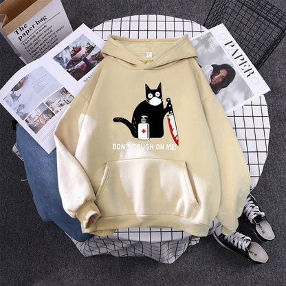 Hoody Little Black Cat And Knife Sweatshirt With Hooded Woman Oversized Aesthetic Hoodie Womens Winter Female Cats Hoodies