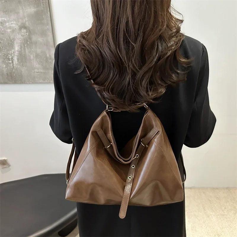 Retro Large Capacity Women's Tote Bag Fashionable Casual Double Shoulder Backpack for Autumn Winter New Arrival Trendy Handbags