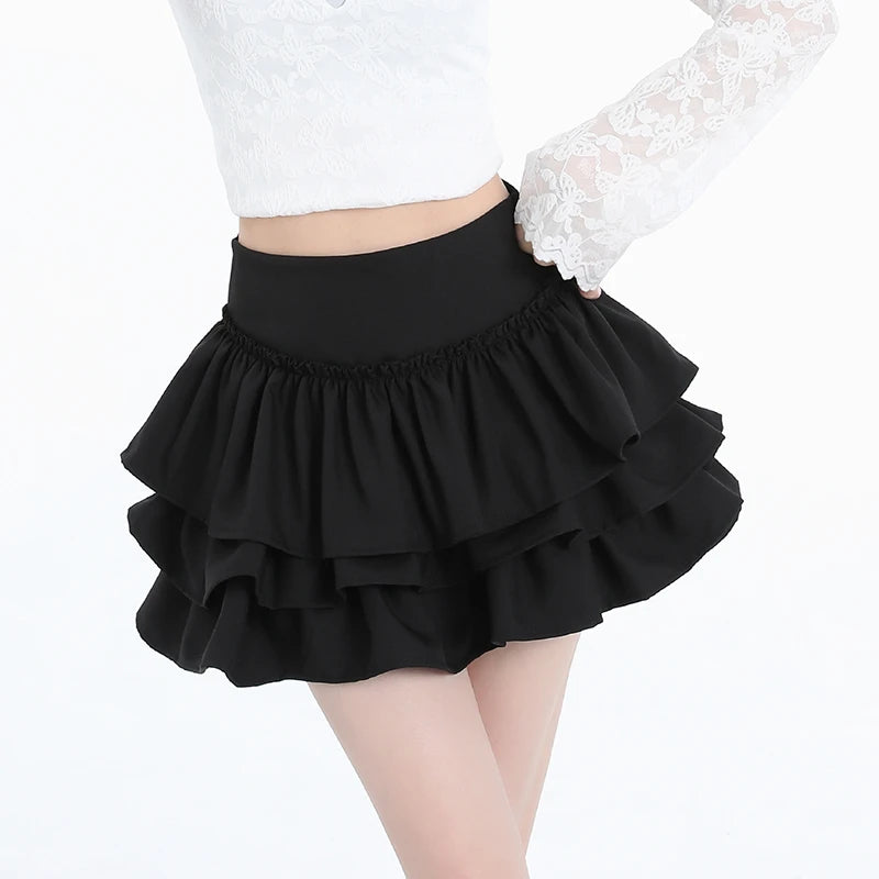 Seoulish Spring Summer Women's Cake Short Skirts 2025 New High Waist Vintage Black Korean Pleated Ball Gown Skirts Female