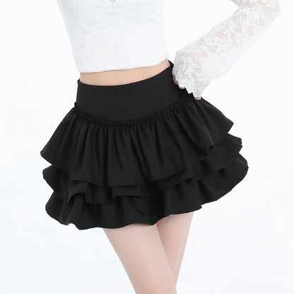 Seoulish Spring Summer Women's Cake Short Skirts 2025 New High Waist Vintage Black Korean Pleated Ball Gown Skirts Female