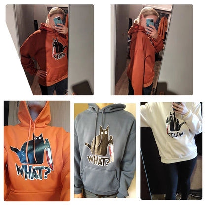 Hoody Little Black Cat And Knife Sweatshirt With Hooded Woman Oversized Aesthetic Hoodie Womens Winter Female Cats Hoodies