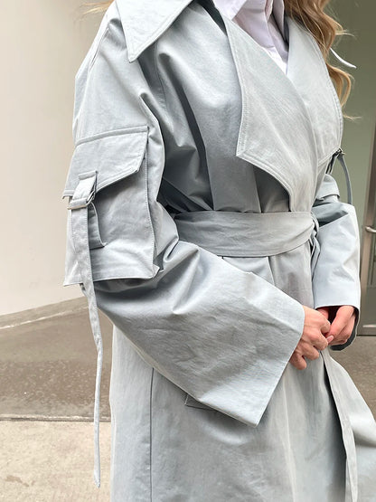 2024 Spring Fall New Korea style Women's Oversized Cotton Long Trench Coat With Belt  Casual Female Windbreaker