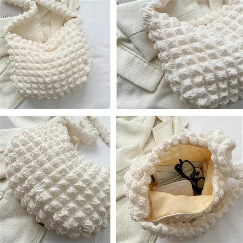 Crossbody Bag With Pleated Design Embroidered Plaid Shoulder Bag Underarm Bags Simple Large Capacity Quilted Tote Bags For Women