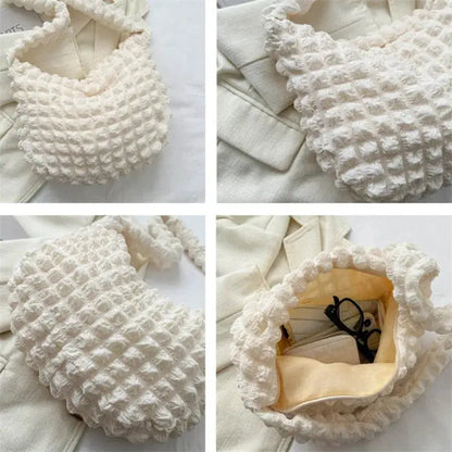 Crossbody Bag With Pleated Design Embroidered Plaid Shoulder Bag Underarm Bags Simple Large Capacity Quilted Tote Bags For Women