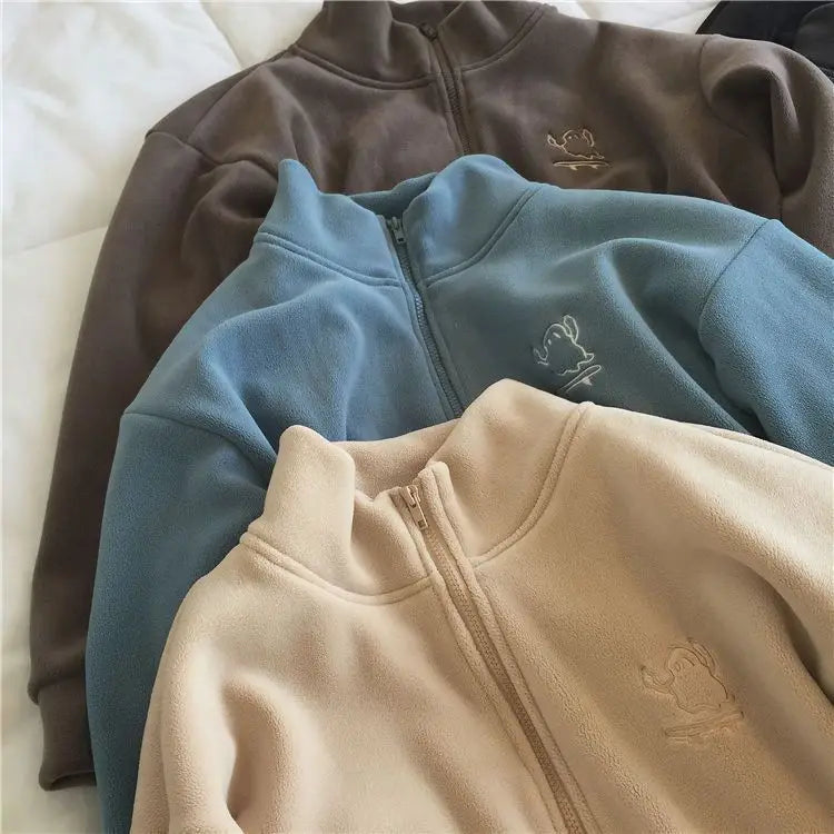 Autumn Winter Fleece Zipper Sweatshirt Jacket Women Clothing Embroidery Coats Warm Long Sleeve Cardigan Sport Outdoor Sweatshirt