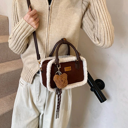 2024 Winter Lamb Woolen Handbag Women's Bag Designer Plush Handbag Fashion Casual Shoulder Messenger Bag Female Square bolsas