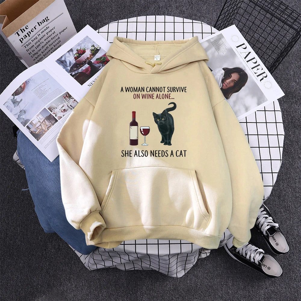 Hoody Little Black Cat And Knife Sweatshirt With Hooded Woman Oversized Aesthetic Hoodie Womens Winter Female Cats Hoodies