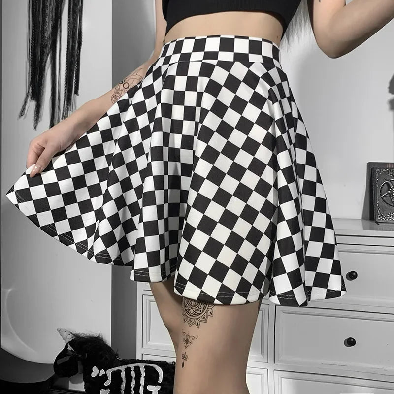 Harajuku Punk Gothic Skirt Women Y2k E-girl Emo Alt Retro Plaid Patchwork High Waist Skirt Mall Goth Aesthteic Clubwear