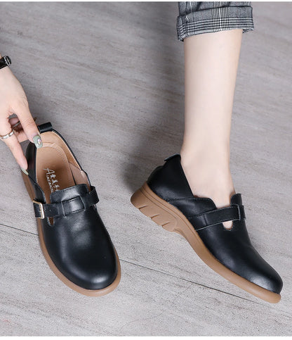 Loafers Women Spring Deep Single Shoes One Step Off Casual Shoes Leather Small Shoes British Style Platform Shoes Step-in