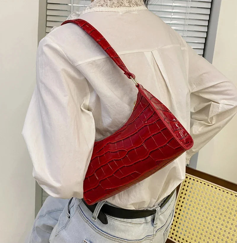 Fashion PU Leather Bags for Women Alligator Pattern Armpit Handbag Female Small Underarm Messenger Bag and Purse Designer Bag