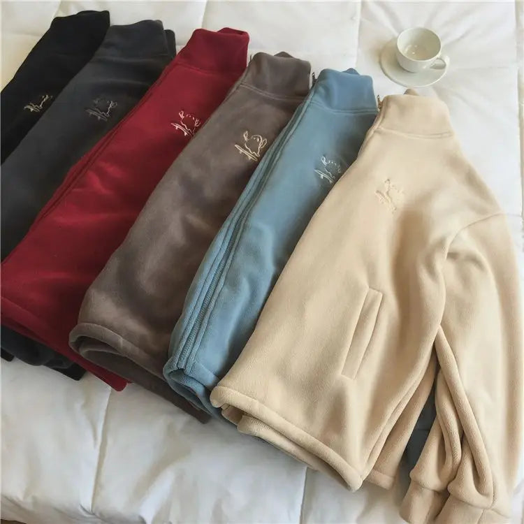 Autumn Winter Fleece Zipper Sweatshirt Jacket Women Clothing Embroidery Coats Warm Long Sleeve Cardigan Sport Outdoor Sweatshirt