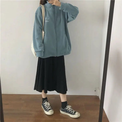 Autumn Winter Fleece Zipper Sweatshirt Jacket Women Clothing Embroidery Coats Warm Long Sleeve Cardigan Sport Outdoor Sweatshirt