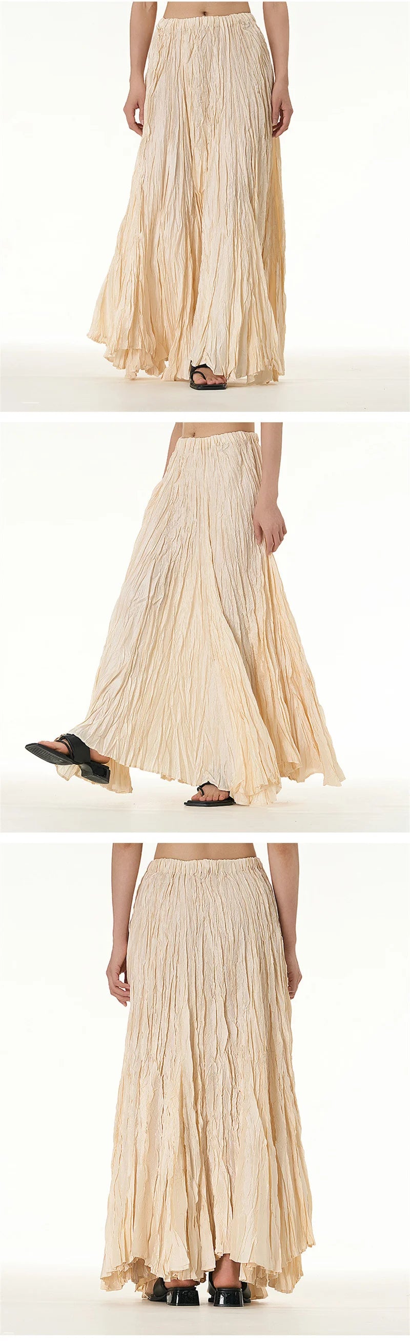 Elegant Drape Crumpled Skirts Women Summer Elastic Waist Big-Hem Long Skirts Large Size Loose Umbrella Skirts Female Streetwear