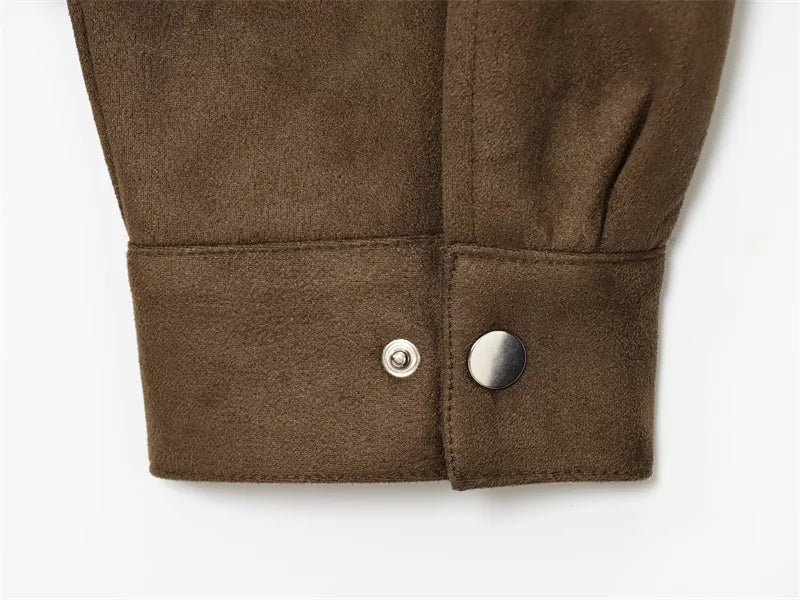 Women's Jacket New Fall 2025 Dark Brown Long Sleeve Bomber Jacket Pocket Decoration Casual Fashion Simple Personality