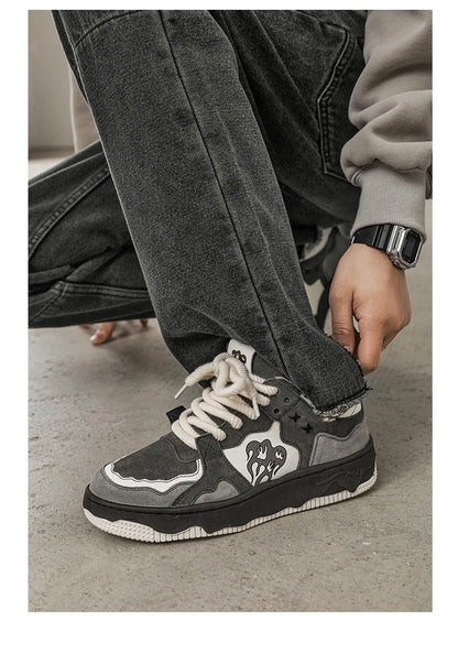 Women Sneakers Fahsion Design Flame Mixed Color Shoes Femme Sports Leisure Versatile Fashion Shoes Retro Trend Shoes Gray Tenis
