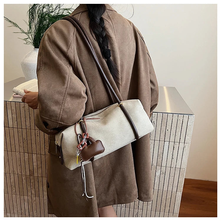 Stylish Design Exquisite Faux Suede Square Shoulder Bags Solid Zipper Personality 2025 Autumn & Winter New Armpit Bags for Women