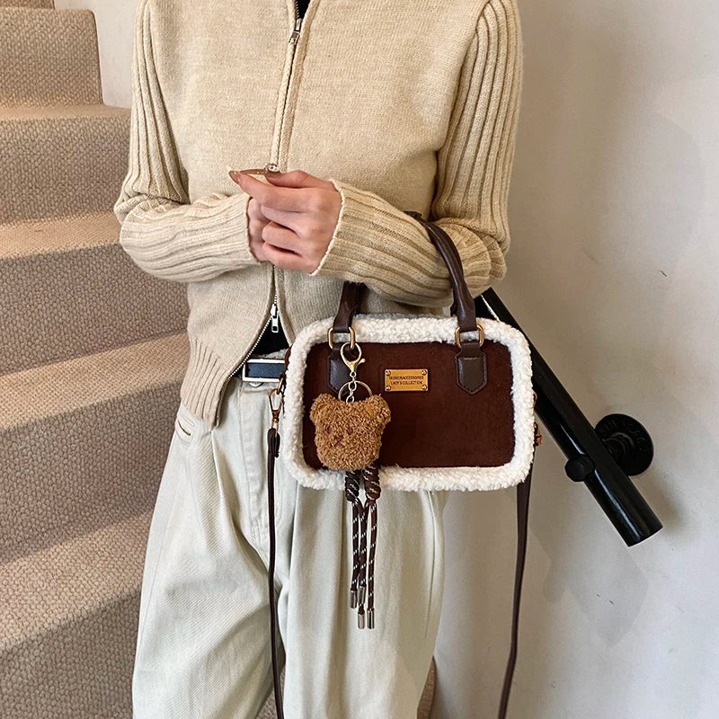 2024 Winter Lamb Woolen Handbag Women's Bag Designer Plush Handbag Fashion Casual Shoulder Messenger Bag Female Square bolsas