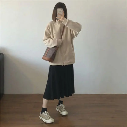 Autumn Winter Fleece Zipper Sweatshirt Jacket Women Clothing Embroidery Coats Warm Long Sleeve Cardigan Sport Outdoor Sweatshirt