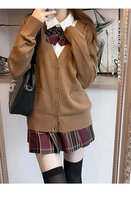 Cardigans Women Button-up Japan Style Students Long Sleeve Knitted Sweaters Loose All-match Autumn Winter Solid Color Pockets