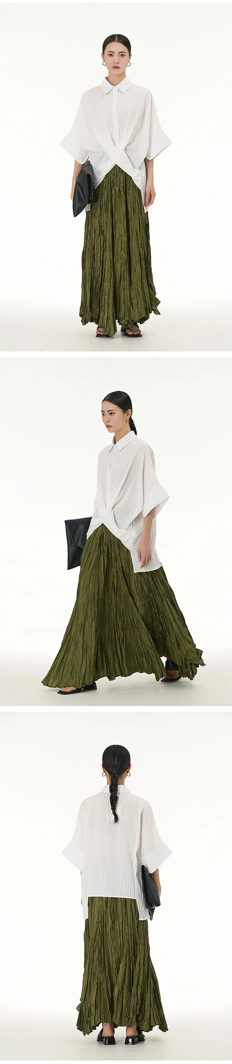 Elegant Drape Crumpled Skirts Women Summer Elastic Waist Big-Hem Long Skirts Large Size Loose Umbrella Skirts Female Streetwear