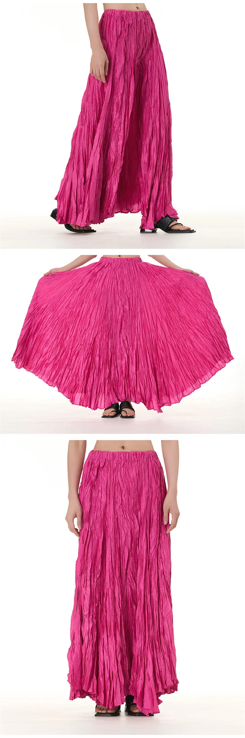 Elegant Drape Crumpled Skirts Women Summer Elastic Waist Big-Hem Long Skirts Large Size Loose Umbrella Skirts Female Streetwear