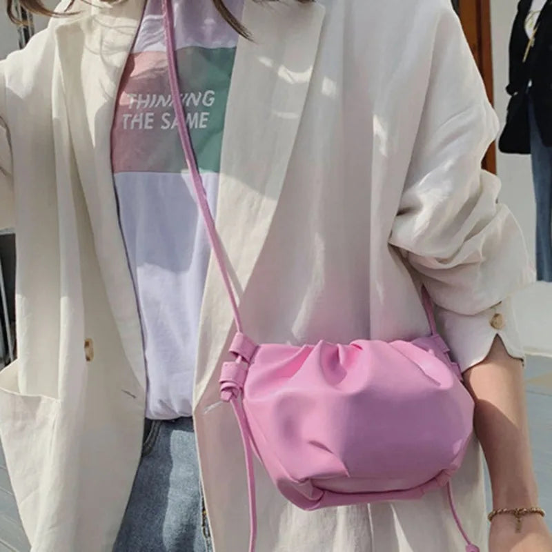 Fashion Women Shoulder Bag New Arrival Crossbody Bag Female Solid Color Pleated Design Ladies Bag Mini Zipper Cloud Bag For Girl