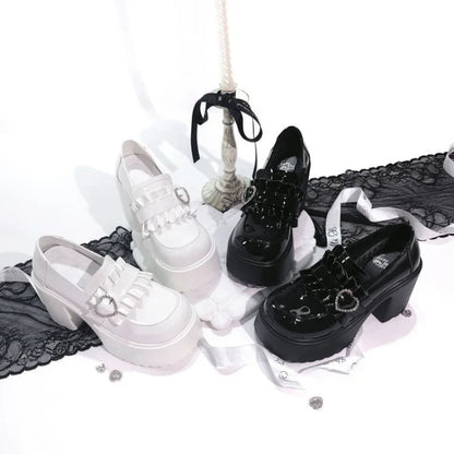 2025 New Women Lolita Shoes Gothic Chunky High Heels Mary Jane Small Leather Shoes Women Fashion Versatile Casual Loafers Brand