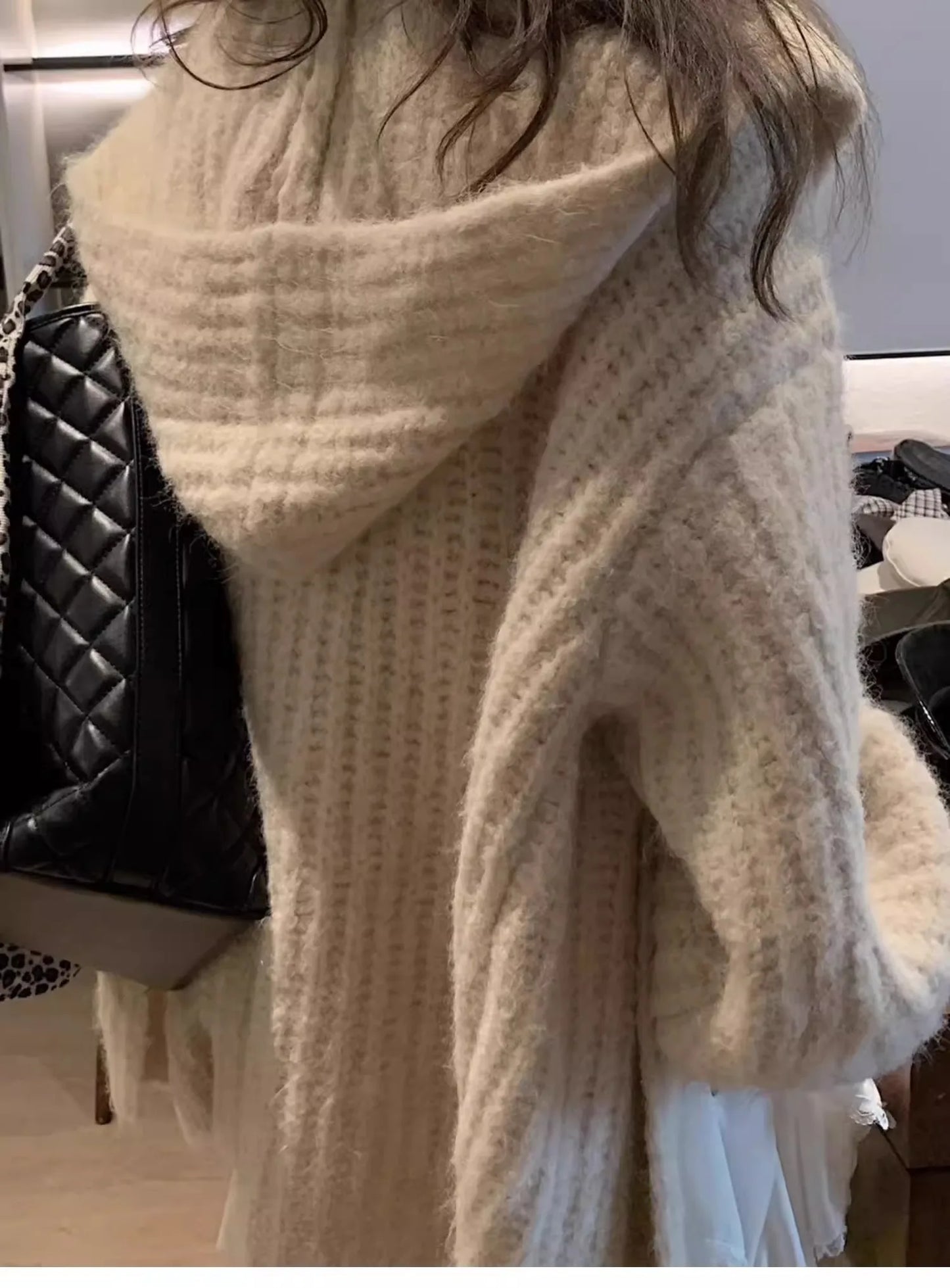 Winter Women Long Sleeve Loose Hooded Loose Knitted Coat Autumn Fashion Solid Color Sweater Elegant Casual Cardigan Knitwear