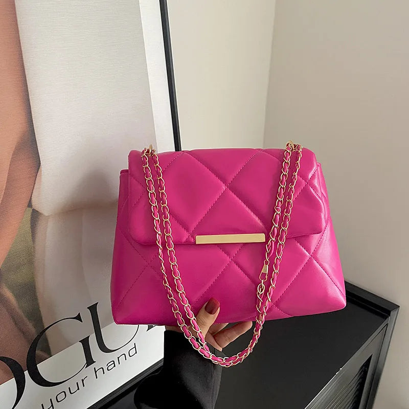 Plaid Thread Women Handbags Lady Underarm Shoulder Bag Large Capacity Commuting Tote Bag PU Leather Chain Strap Crossbody Bag