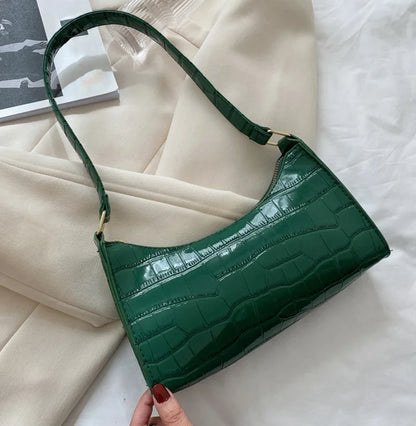 Fashion PU Leather Bags for Women Alligator Pattern Armpit Handbag Female Small Underarm Messenger Bag and Purse Designer Bag