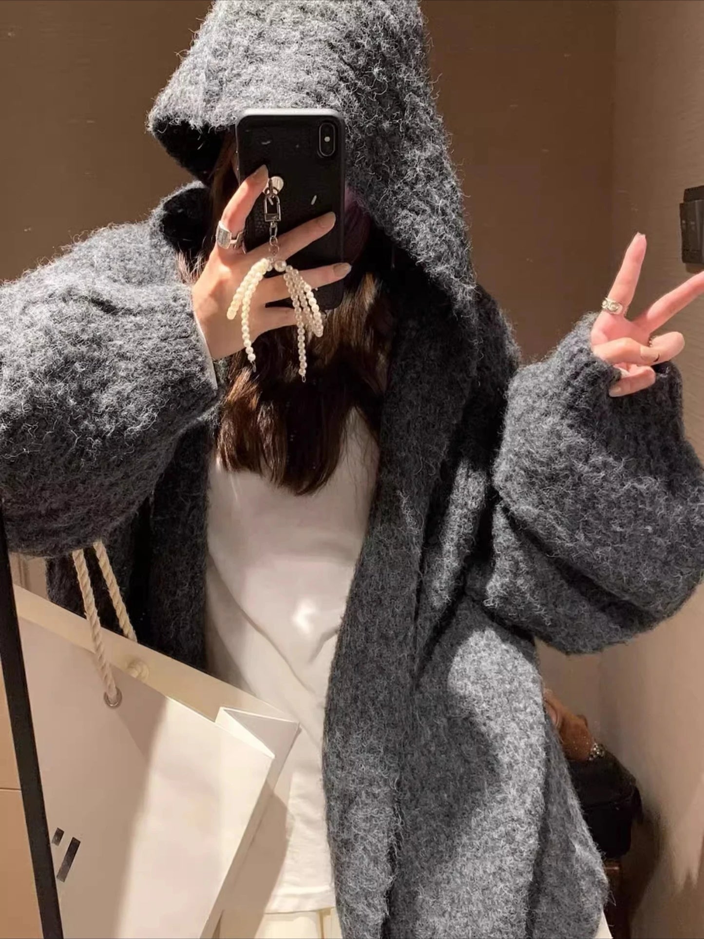 Winter Women Long Sleeve Loose Hooded Loose Knitted Coat Autumn Fashion Solid Color Sweater Elegant Casual Cardigan Knitwear