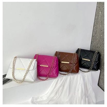 Plaid Thread Women Handbags Lady Underarm Shoulder Bag Large Capacity Commuting Tote Bag PU Leather Chain Strap Crossbody Bag