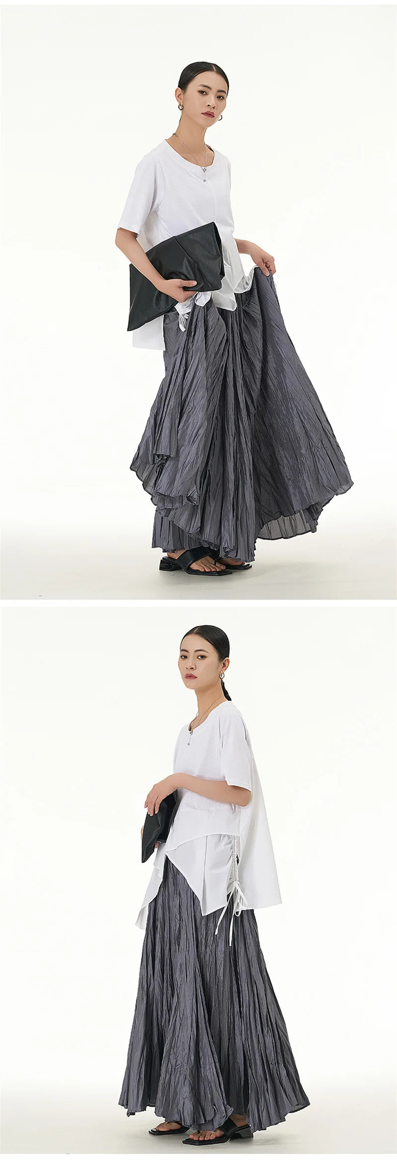 Elegant Drape Crumpled Skirts Women Summer Elastic Waist Big-Hem Long Skirts Large Size Loose Umbrella Skirts Female Streetwear