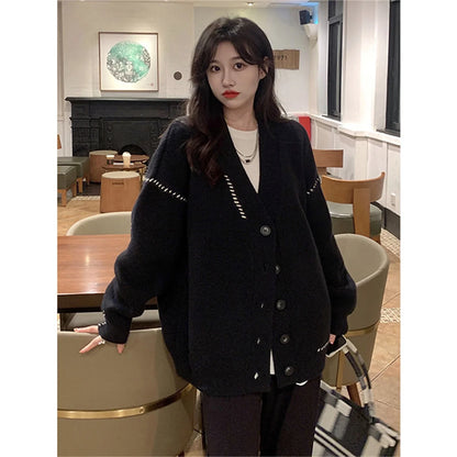 Women Elegant Knitted Fashion Cardigan Autumn Winter Long Sleeve Single Breasted Coats Female Casual Chic Outwear Street Clothes