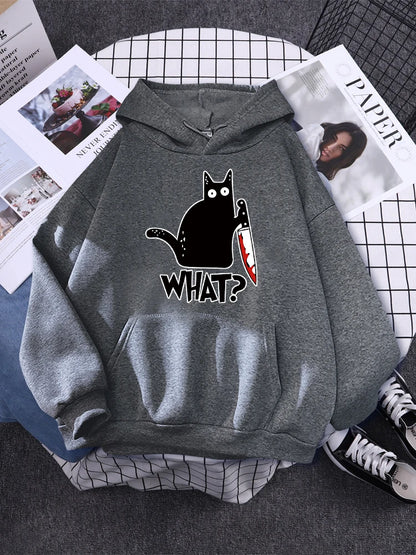 Hoody Little Black Cat And Knife Sweatshirt With Hooded Woman Oversized Aesthetic Hoodie Womens Winter Female Cats Hoodies