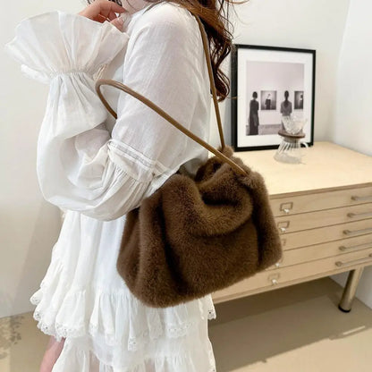 Handbag Faux Mink Plush Women's Bag Large Capacity Shoulder Bag Fall